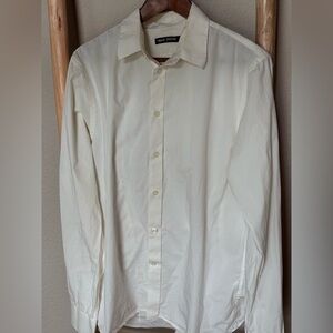 Filippa K Mens White Stretch Cotton Button Down Shirt Large Minimalist Slim Fit